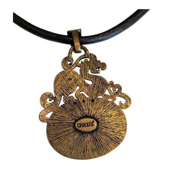 New Chico's Dragon On Faux Green Opal Pendant Brass Tone  LeatherNecklace 19" - Picture 4 of 5